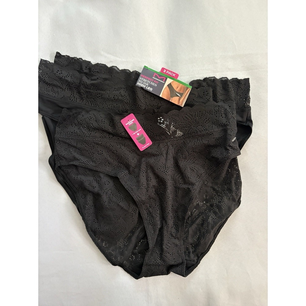 NEW Maidenform Perfect Fit Stretch Lace High Leg Underwear 3-Pack Women Large 7
